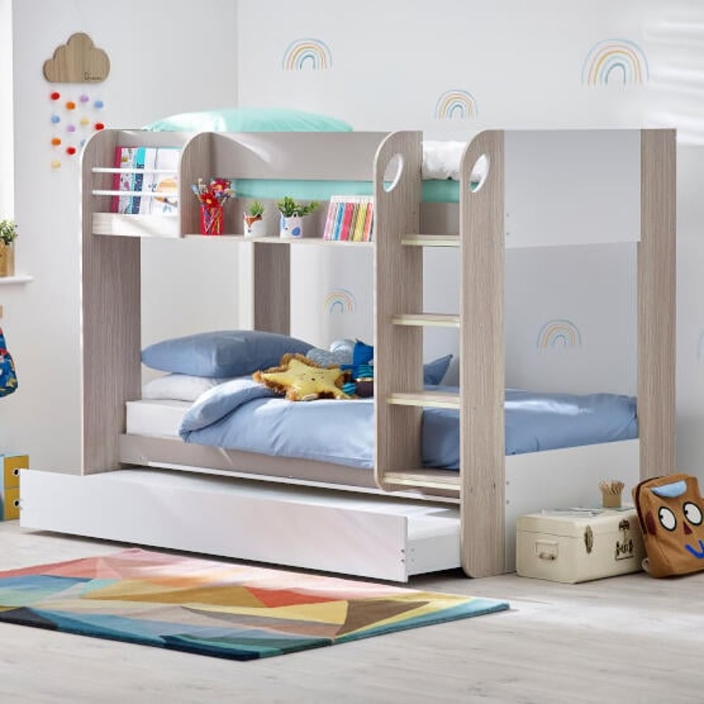 Mars Taupe Wooden Bunk Bed with Trundle Open