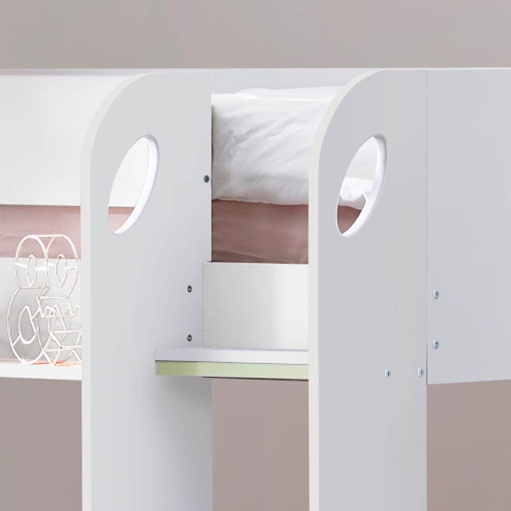Mars White Wooden Bunk Bed with Trundle Ladder Close-up