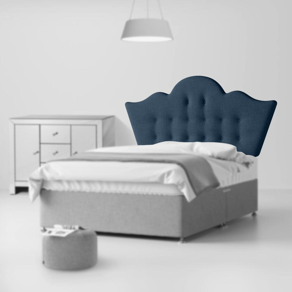 Florence Buttoned Midnight Blue Fabric Headboard Room Set