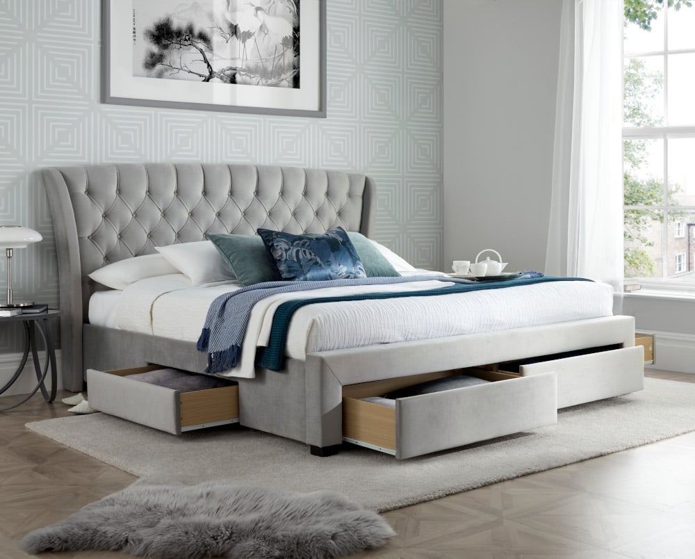 Happy Beds Newton Grey 4 Drawer Bed Angled Shot