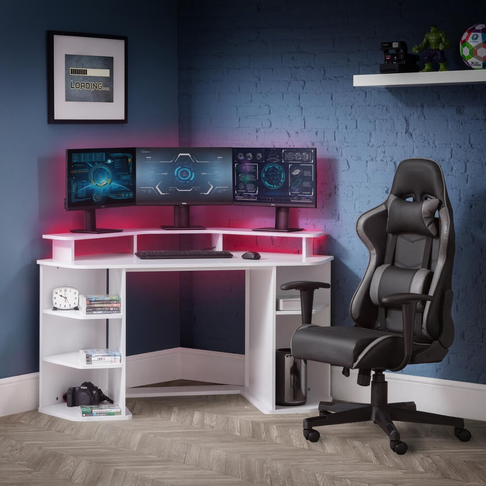 Happy Beds Orbit White Gaming Desk Room Set