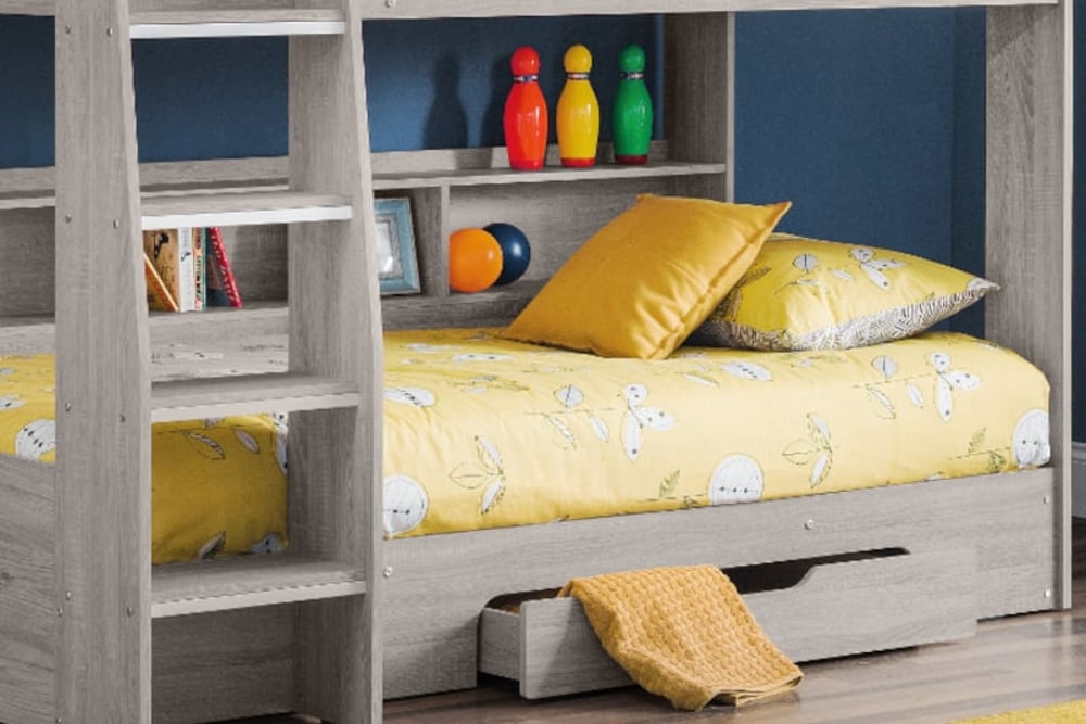 Orion Grey Oak Wooden Storage Bunk Bed Frame 3ft Single