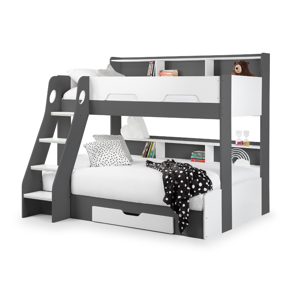 Happy Beds Orion Grey And White Triple Sleeper Bunk Angled Shot