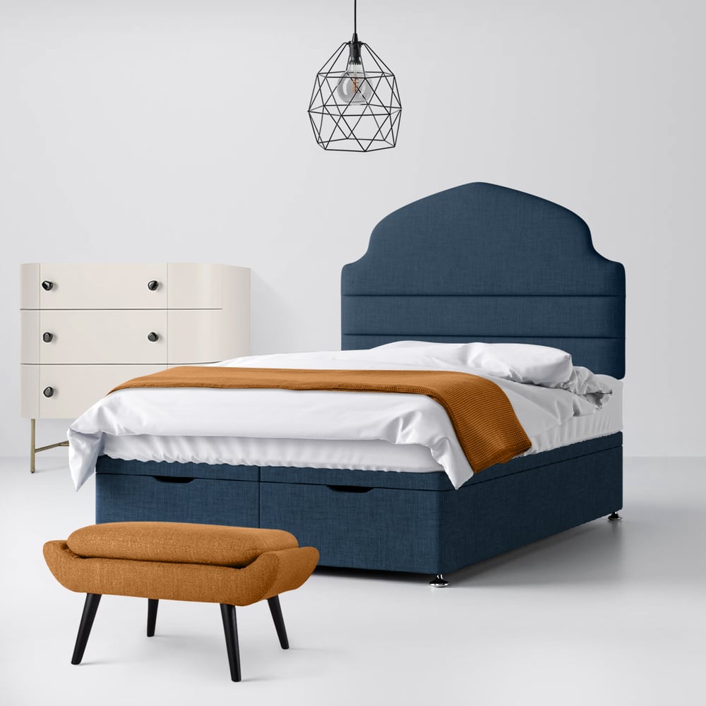 Happy Beds Ankara Lined Midnight Blue Divan Bed Headboard Option
