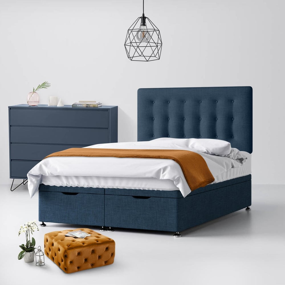 Cornell Buttoned Midnight Blue Fabric Divan Bed Headboard Image
