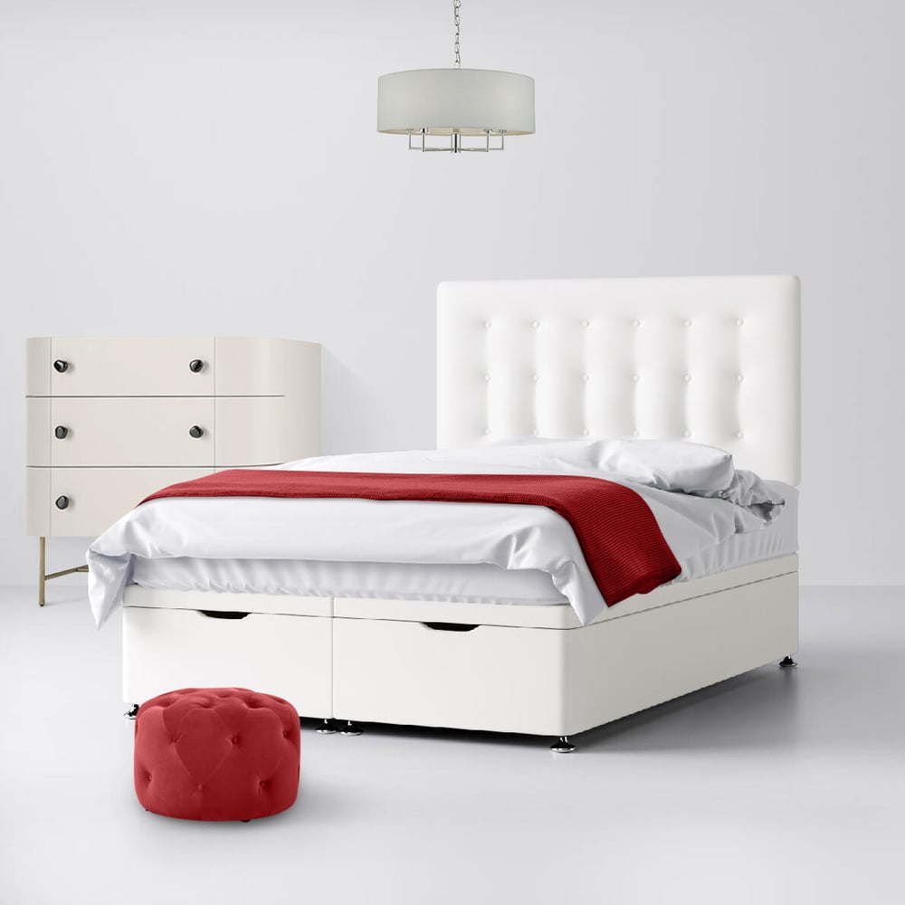 Cornell Buttoned White Fabric Divan Bed 2 Drawer Image