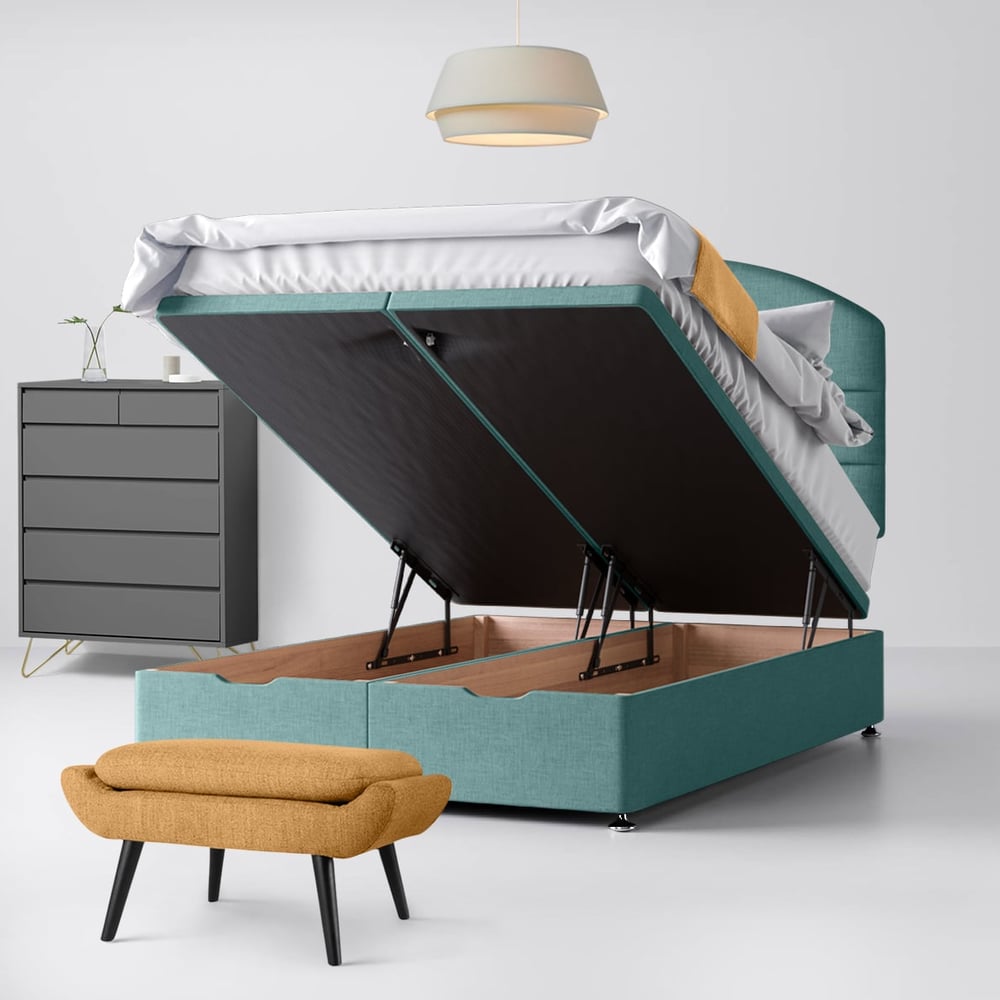 Duck Egg Fabric Divan & Dudley Line Headboard Happy Beds