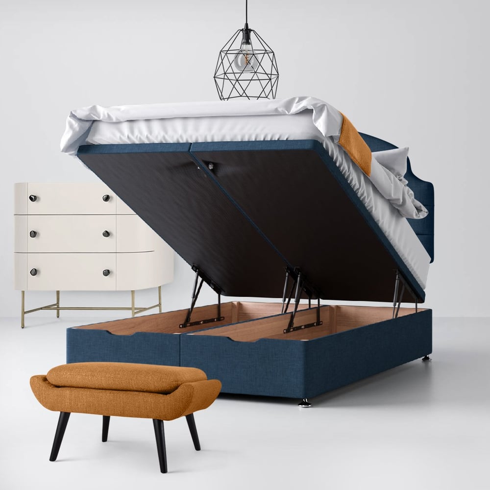 Happy Beds Ankara Lined Midnight Blue Divan Bed Option Storage Option