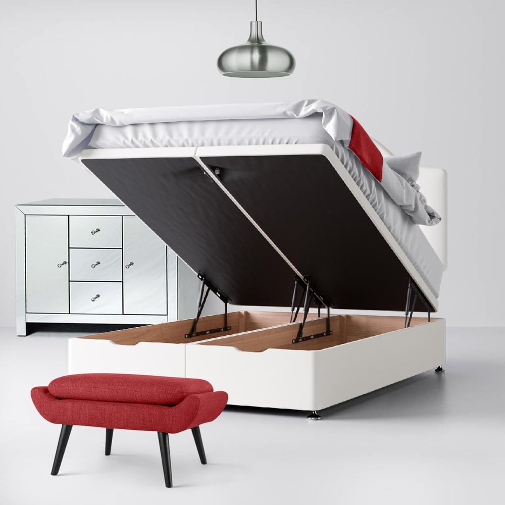 White Fabric Divan & Victor Button Headboard Happy Beds