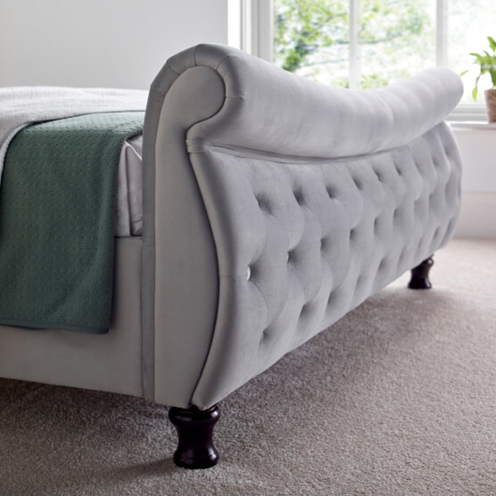 Oxford Grey Velvet Fabric Sleigh Bed Footboard