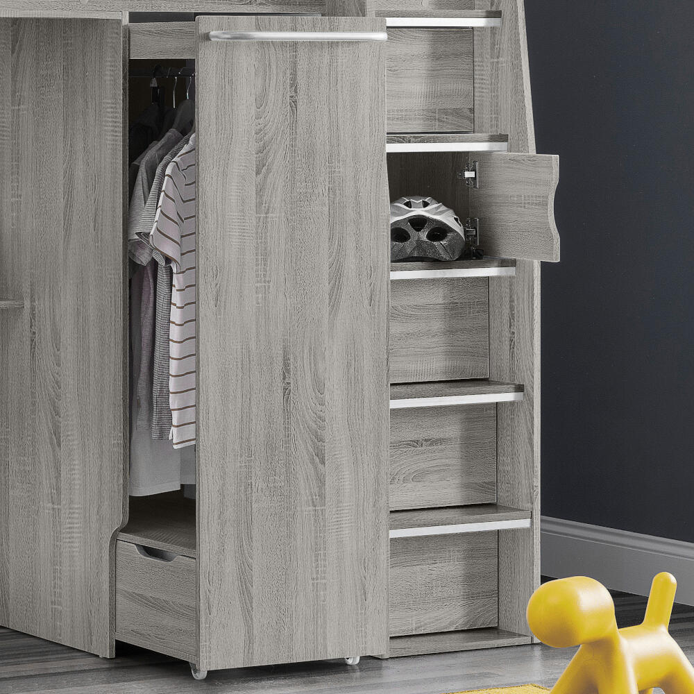 Happy Beds Pegasus Grey Oak High Sleeper Storage