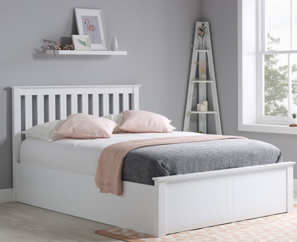 Happy Beds Phoenix White Ottoman Closed Front Shot