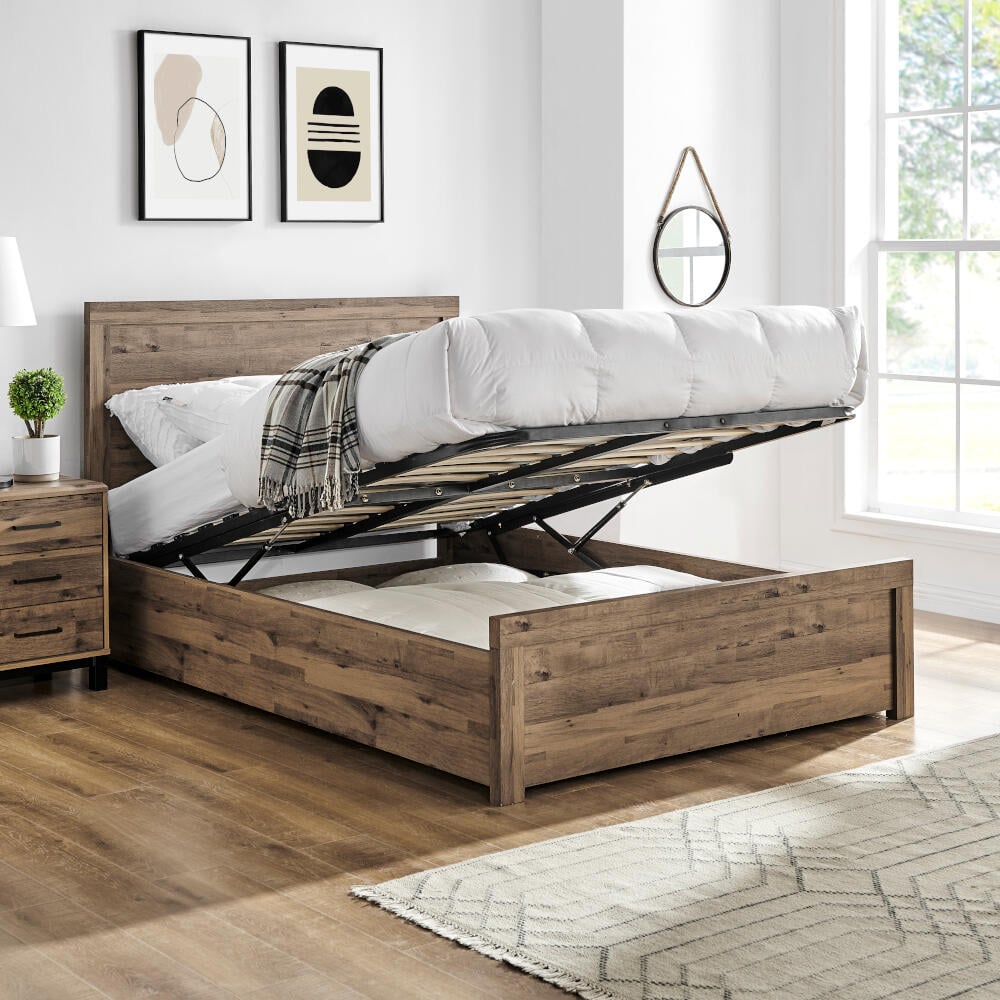 Rodley Wooden Oak Ottoman Bed Full Image