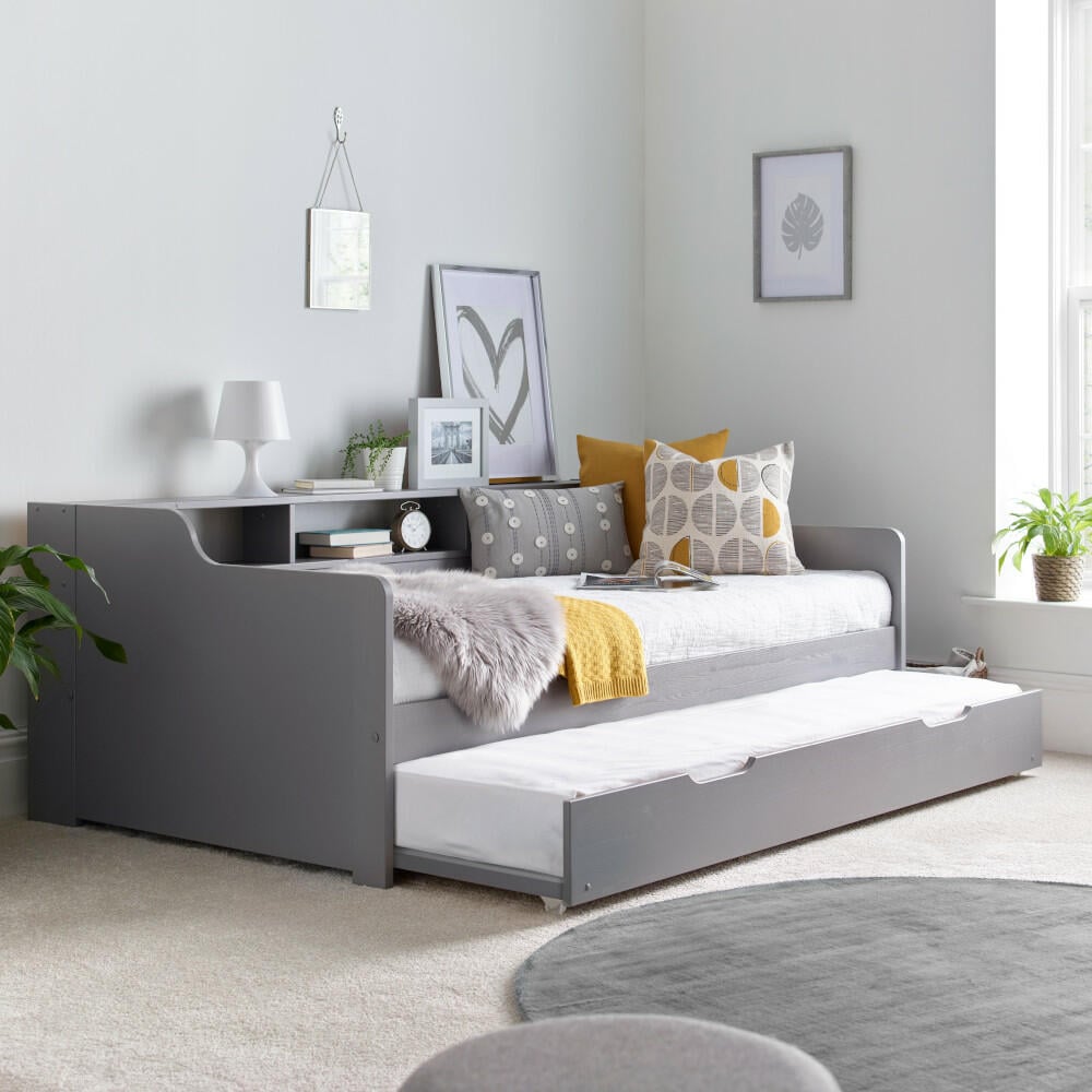 Happy Beds Tyler Grey Trundle Guest Bed Angled Shot