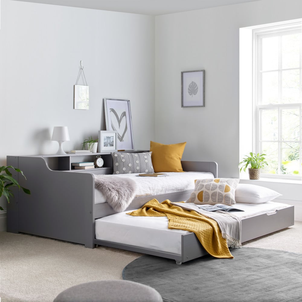 Happy Beds Tyler Grey Day Bed With Trundle Open