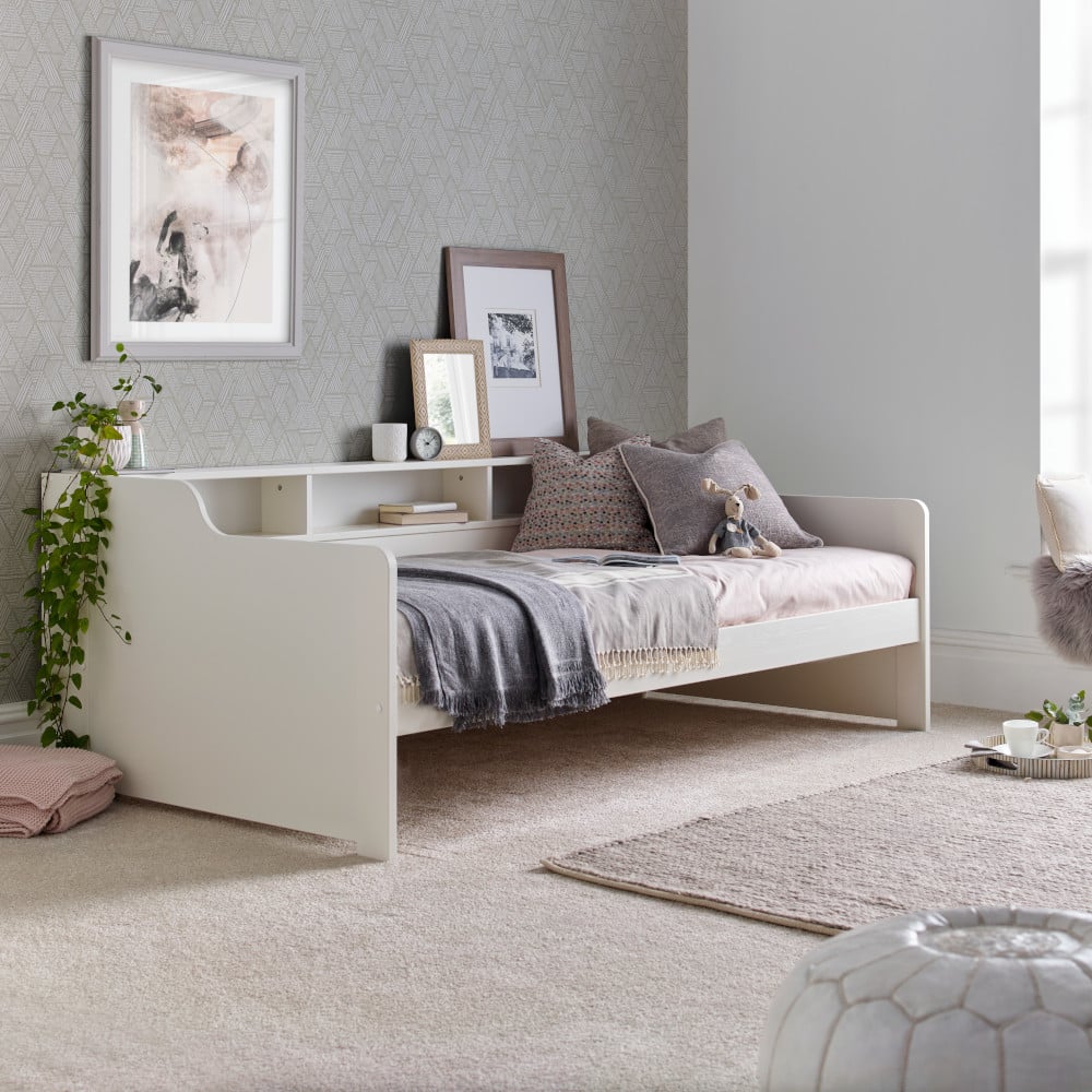 Happy Beds Tyler White Day Bed Shelf