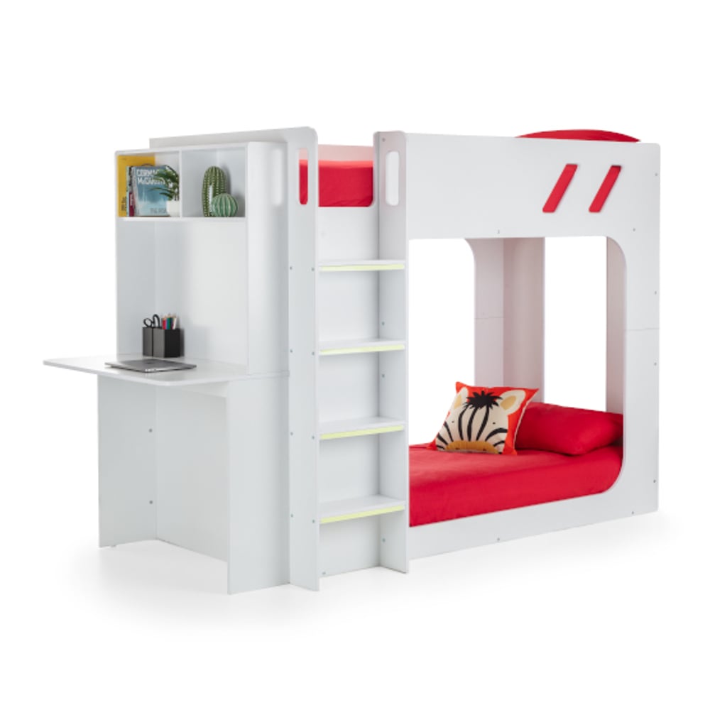 Venus White Wooden Bunk Bed with End Desk