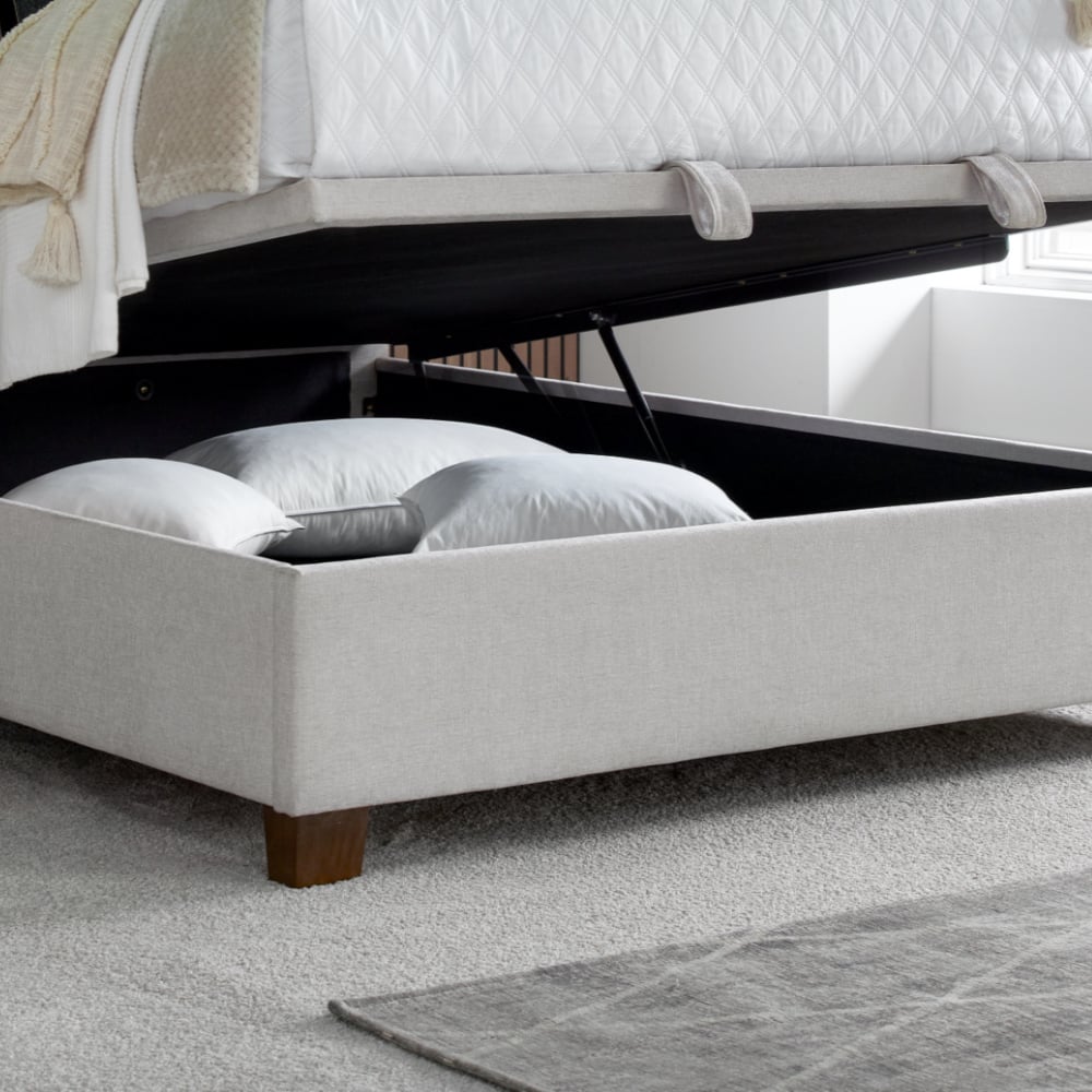 Walkworth Clay Fabric Ottoman Storage Bed Assisted Lifting Close-Up