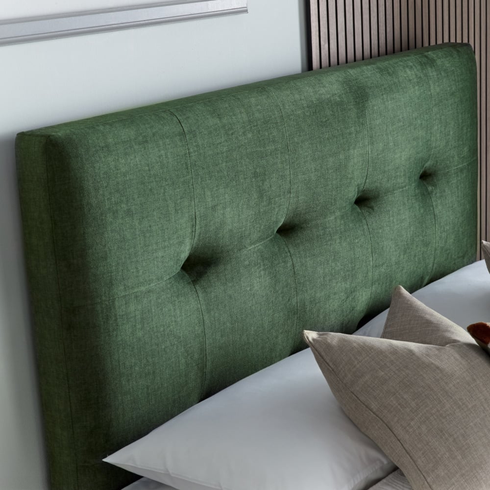 Walkworth Green Fabric Ottoman Storage Bed Headboard Close-Up