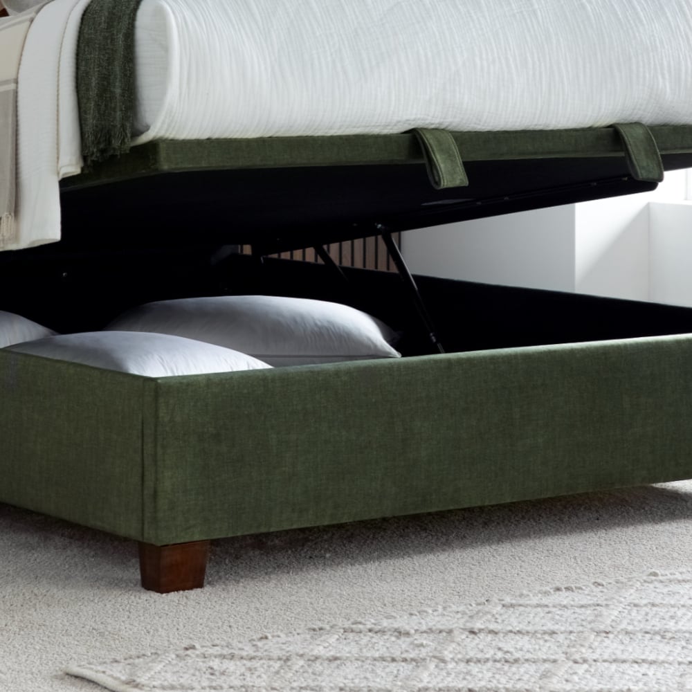 Walkworth Green Fabric Ottoman Storage Bed Assisted Lifting Close-Up
