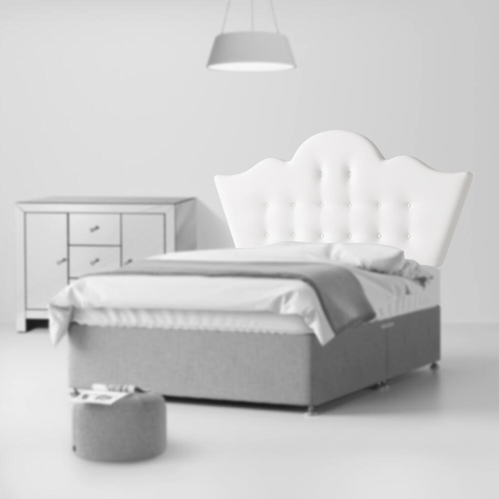 Florence Buttoned White Fabric Headboard Room Set