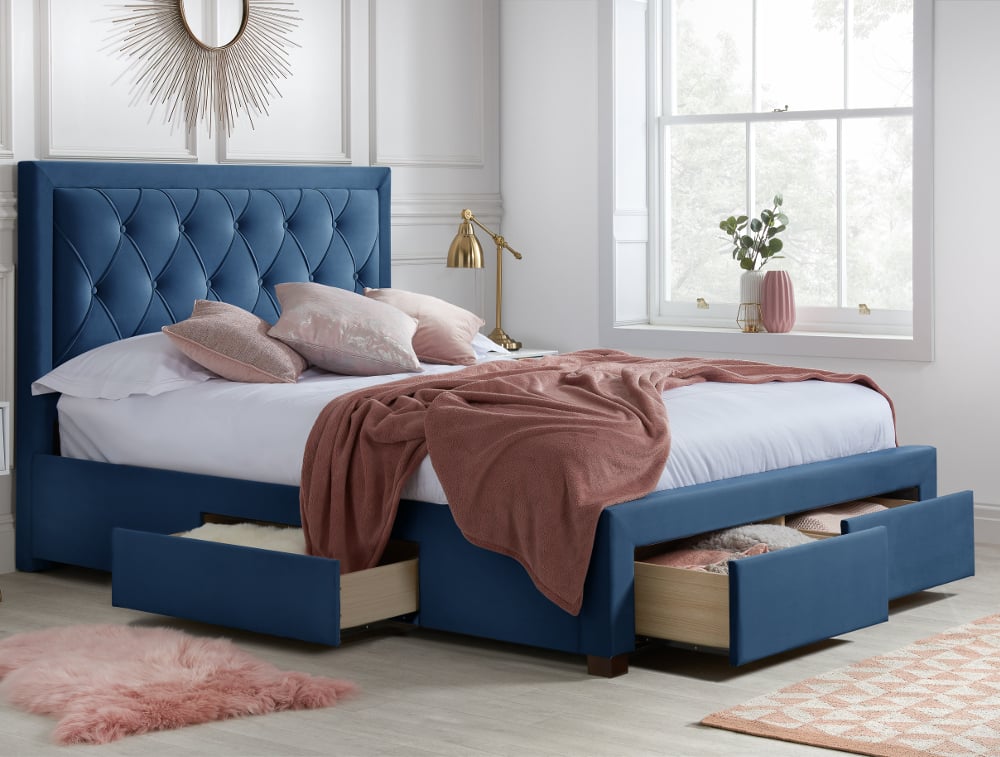 Happy Beds Woodbury Blue Open Drawers
