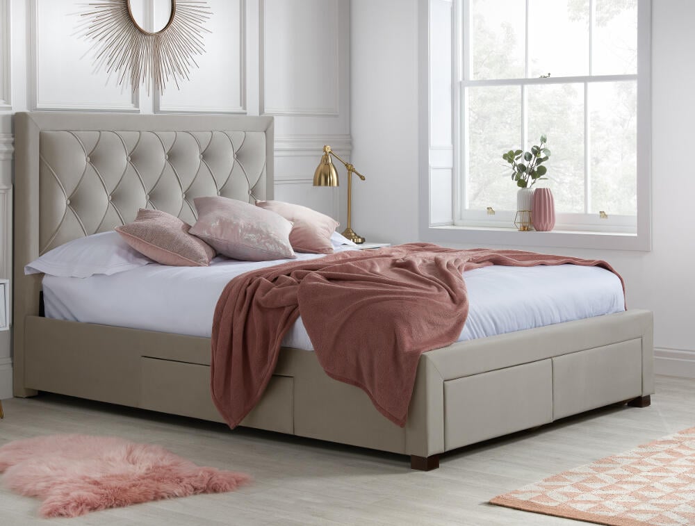 Happy Beds Woodbury Warm Stone Bed Closed Drawers