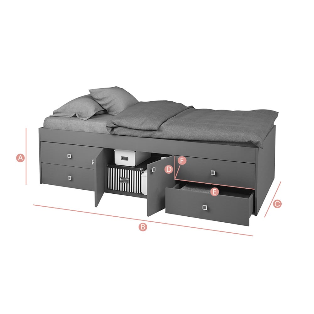 Happy Beds Arctic Grey 4 Drawer Storage Bed Sketch Dimensions