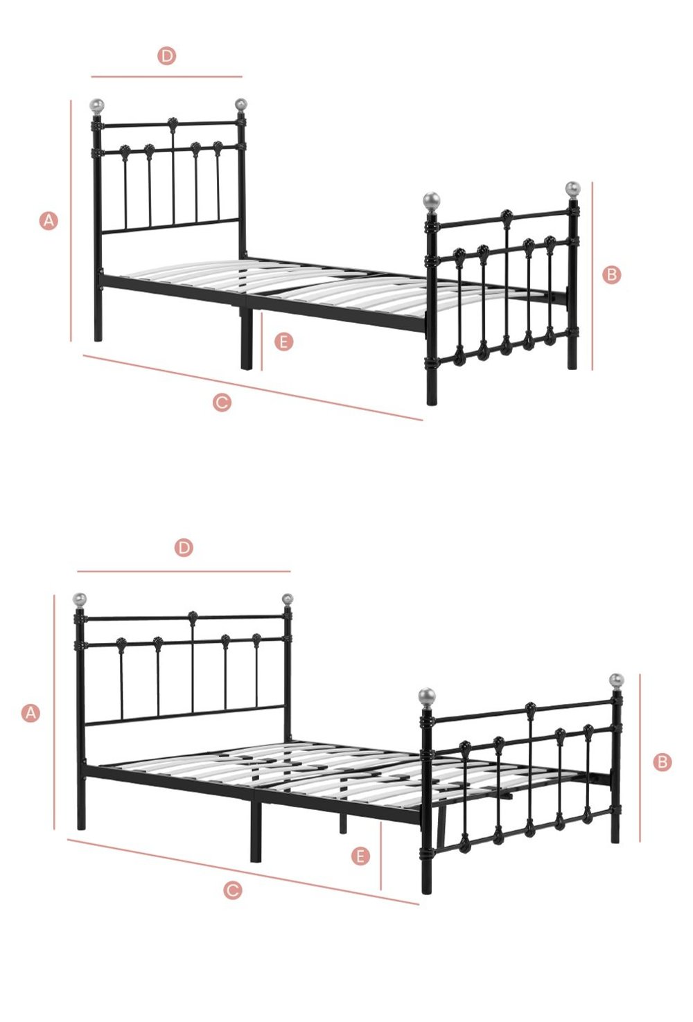 Atlas Black Metal Bed Sketch