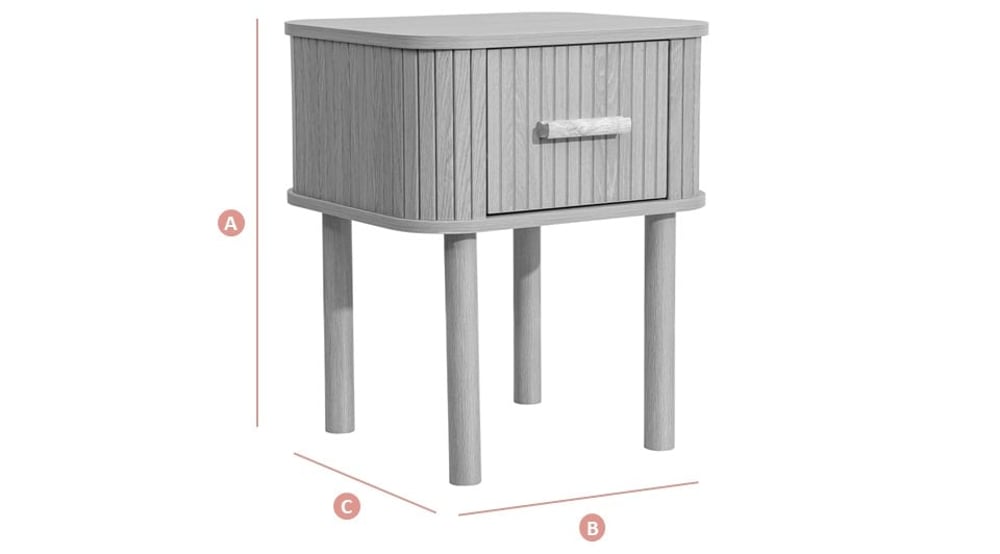 Happy Beds Axel Oak 1DR Bedside Table Sketch Dimensions