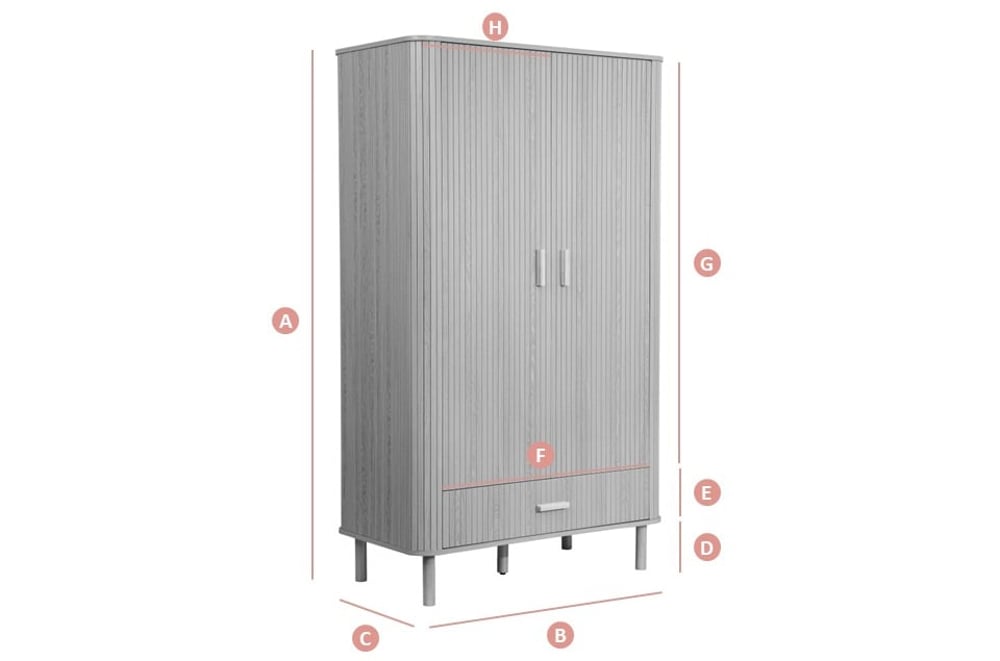 Happy Beds Axel Oak 2D1D Wardrobe Sketch Dimensions