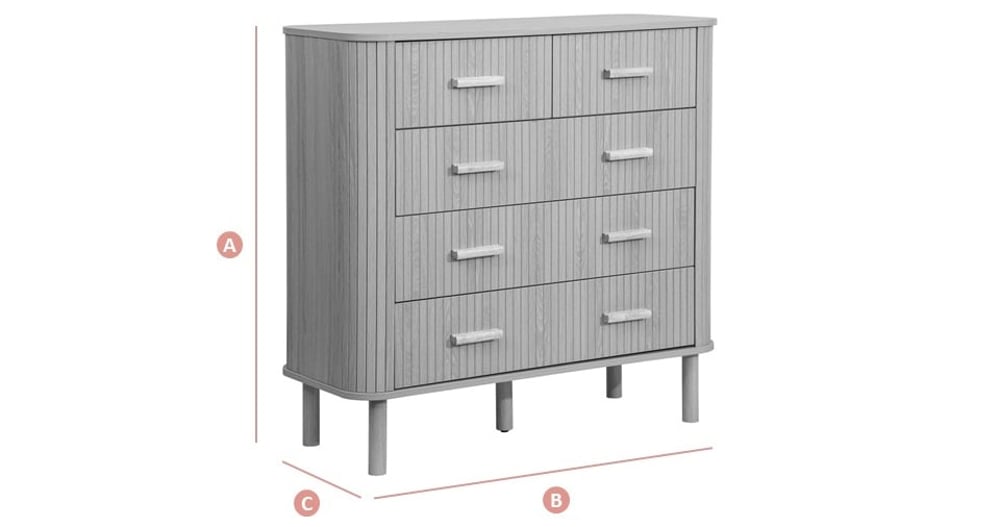 Happy Beds Axel Oak 5DR Chest of Drawers Sketch Dimensions
