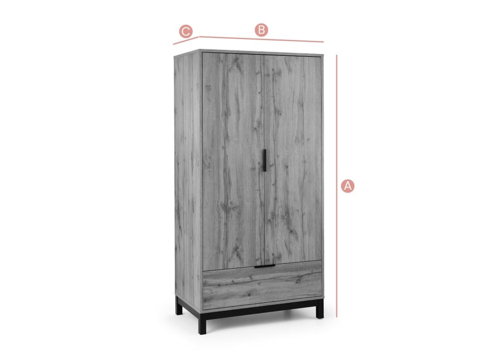 Maine  2 Door Wooden Combination Wardrobe Sketch