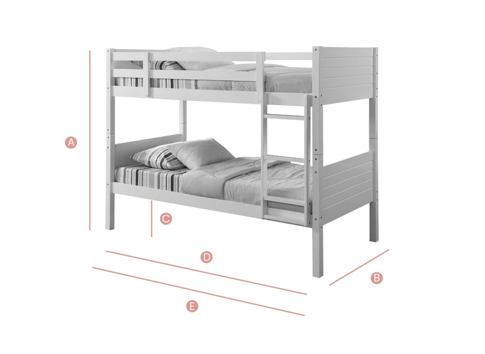 Happy Beds Bedford White Bunk Bed Sketch Dimensions