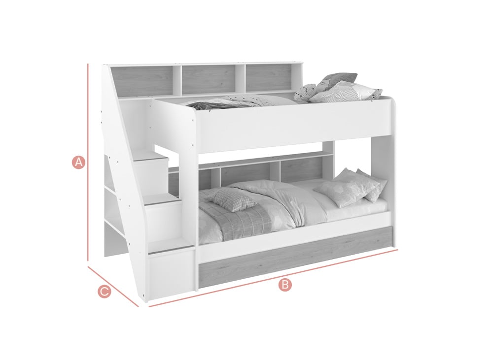 Happy Beds Bibliobed Bunk Bed and Trundle Sketch Dimensions