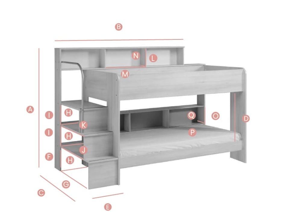 Happy Beds Acacia White Bunk Bed Sketch Dimensions