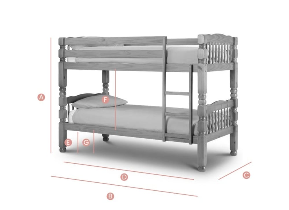 Chunky Antique Solid Pine Wooden Bunk Bed Sketch