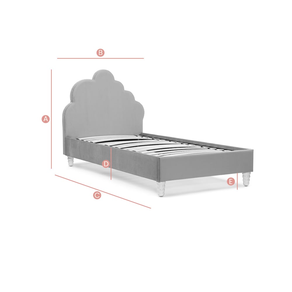 Cloud Blue Velvet Single Bed Dimensions Sketch