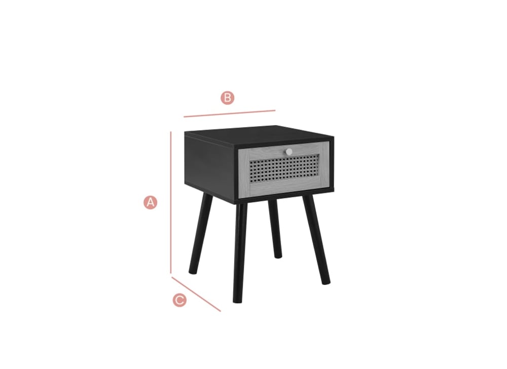 Happy Beds Croxley 1DR Bedside Table Sketch Dimensions