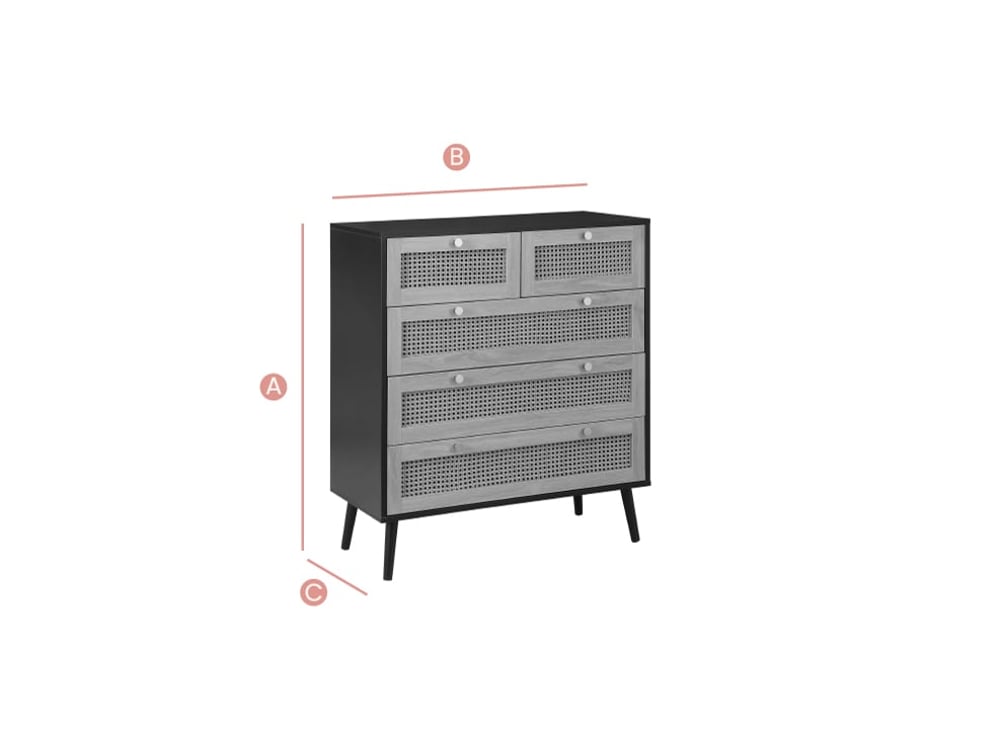 Happy Beds Croxley Oak 5DR Chest Sketch Dimensions