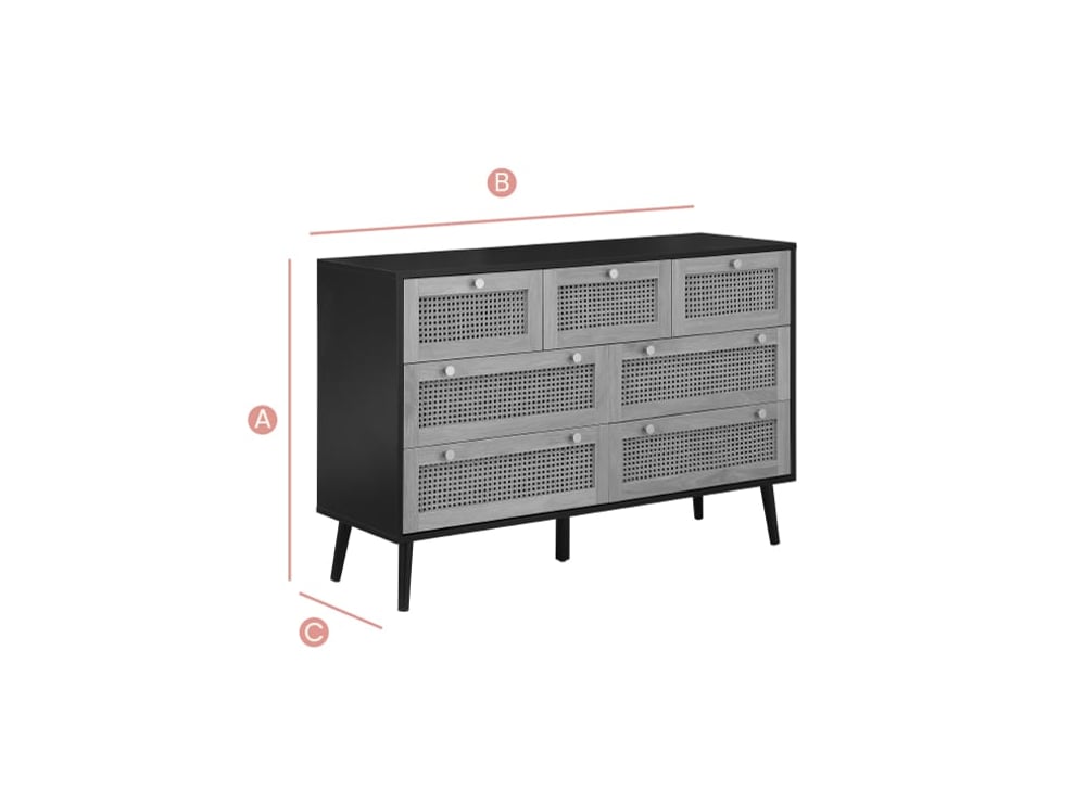 Happy Beds Croxley Oak 7DR Chest Sketch Dimensions