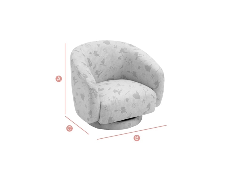 Happy Beds Disney Princess Kids Accent Swivel Chair Sketch Dimensions
