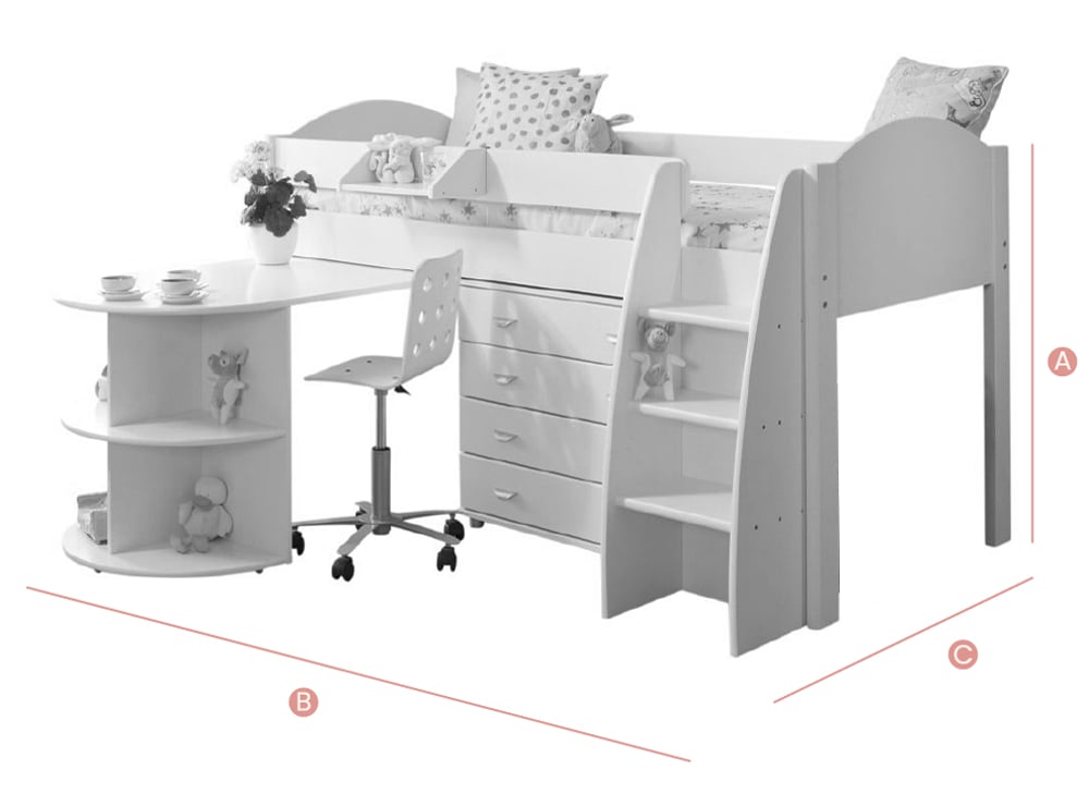 Happy Beds Eli-Midsleeper Sketch Dimensions