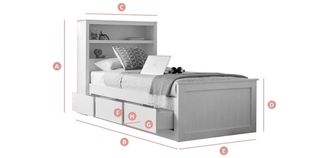 Happy Beds Enzo 3 Drawer Bed Sketch Dimensions