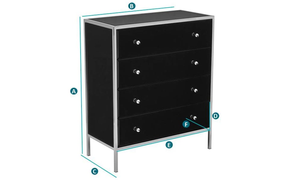 Fenwick Black and Gold 4 Drawer Chest Sketch Dimensions