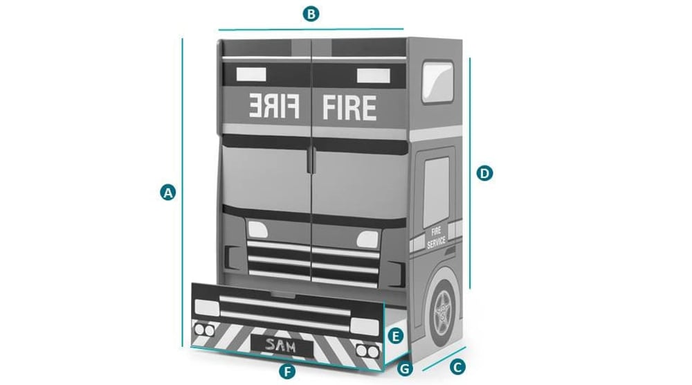 Happy Beds Fire Engine Wardrobe Sketch Dimensions