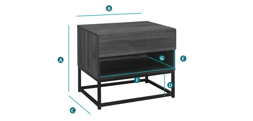 Houston Walnut Wooden 1 Drawer Bedside Table Sketch