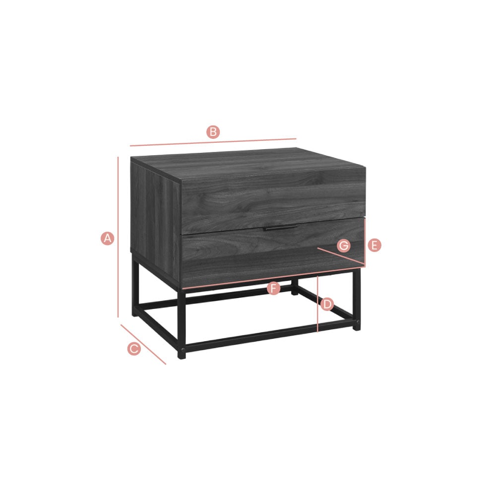 Houston Walnut Wooden 2 Drawer Bedside Table Sketch