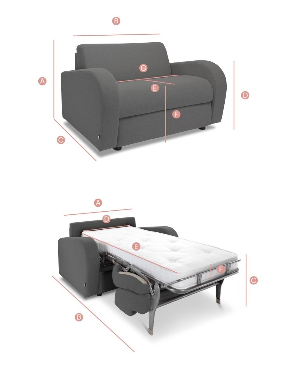Jay-Be Retro Chair Sofa Bed in Sitting and Sleeping Position Sketches