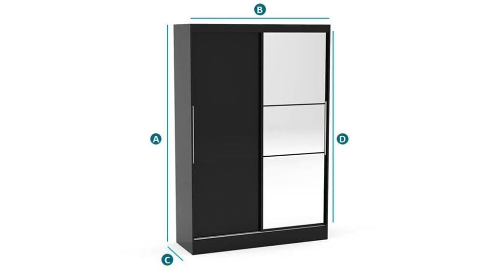 Lynx Black 2 Door Sliding Mirrored Wardrobe Sketch